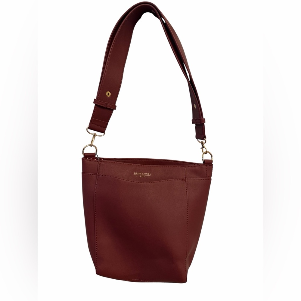 DRAPER JAMES RSVP BUCKET BAG Gold Hardware Maroon Crossbody NWT